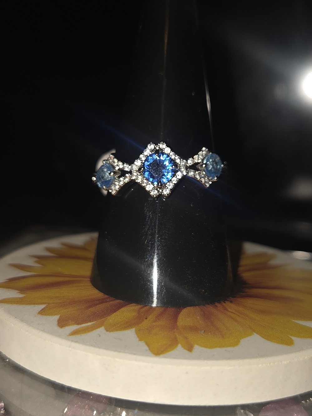 Blue Halo Crystal Ring with Accent Stones - Women Jewelry
